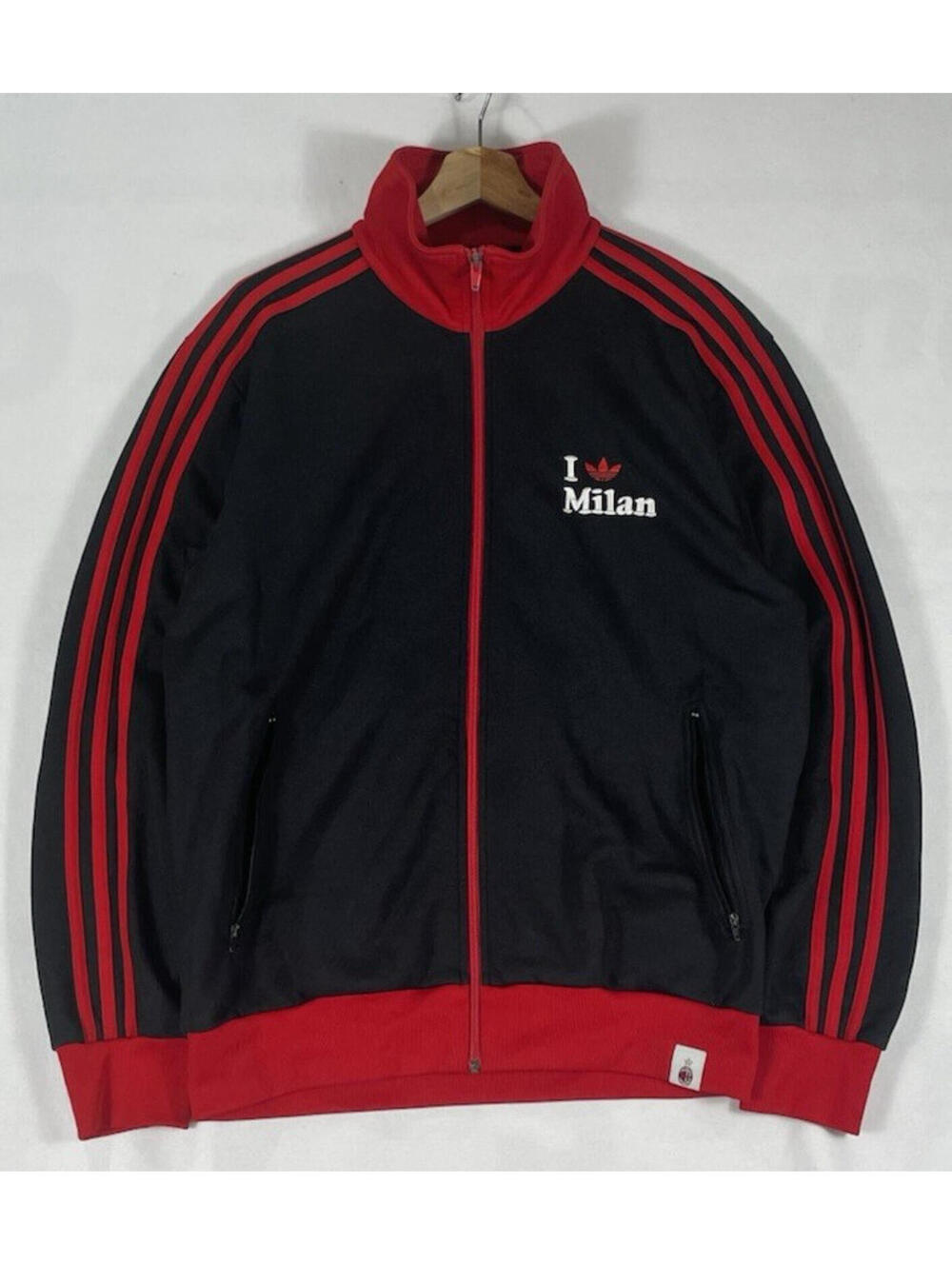 Vintage AC Milan 'I Love Milan' Track Jacket Football Soccer Black Red Sz L